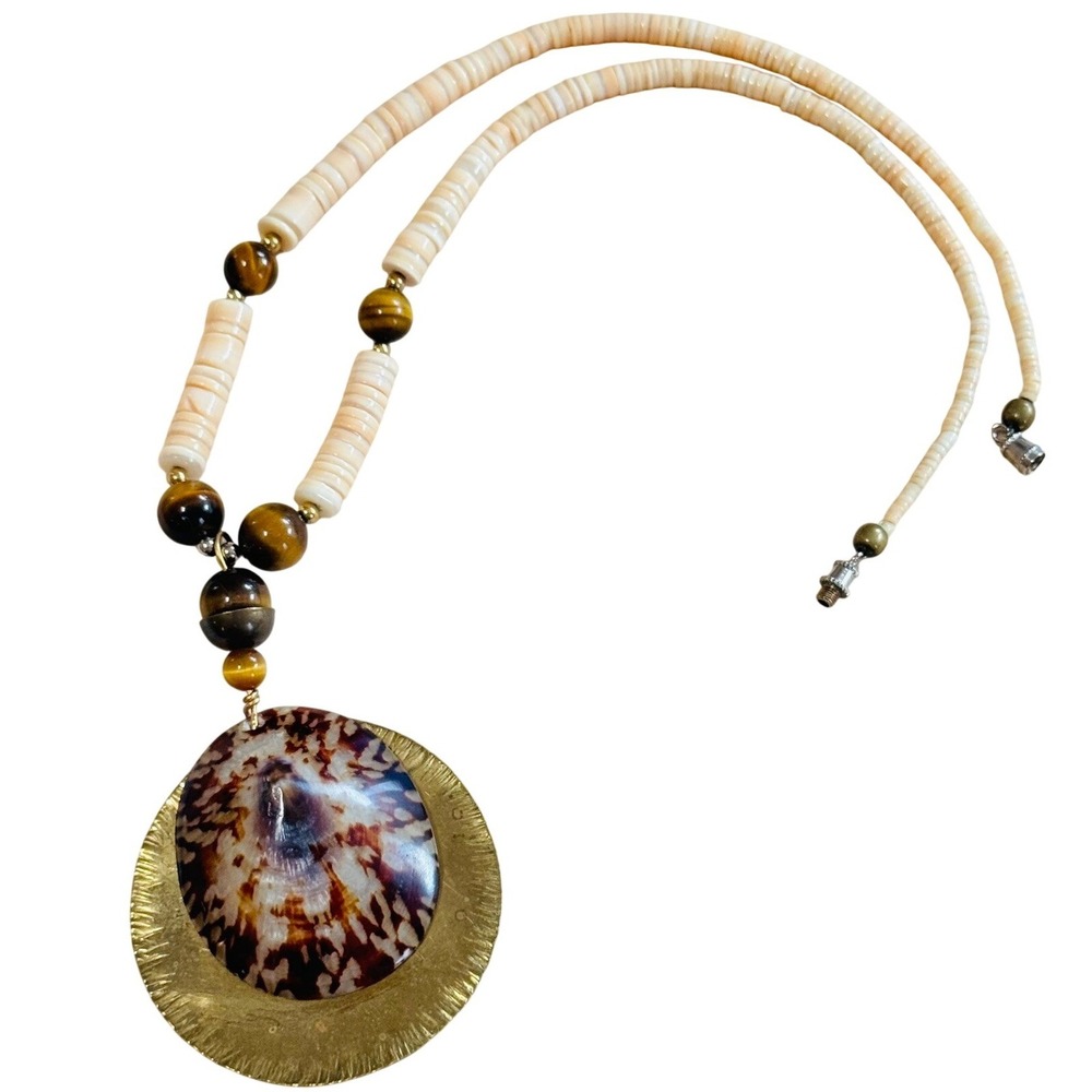 VTG Santo Domingo limpet shell Necklace Heishi tigers‎ eye beads Native American